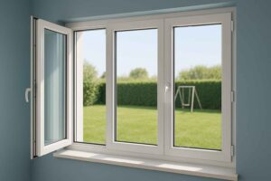 Fenêtre PVC 3 vantaux ouverture à la française 2 vantaux + 1 vantail blanc