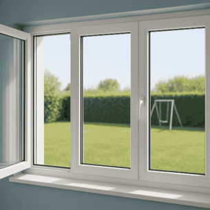 Fenêtre PVC 2 ouvrants à 1 vantail ouverture à la française avec un fixe central blanc